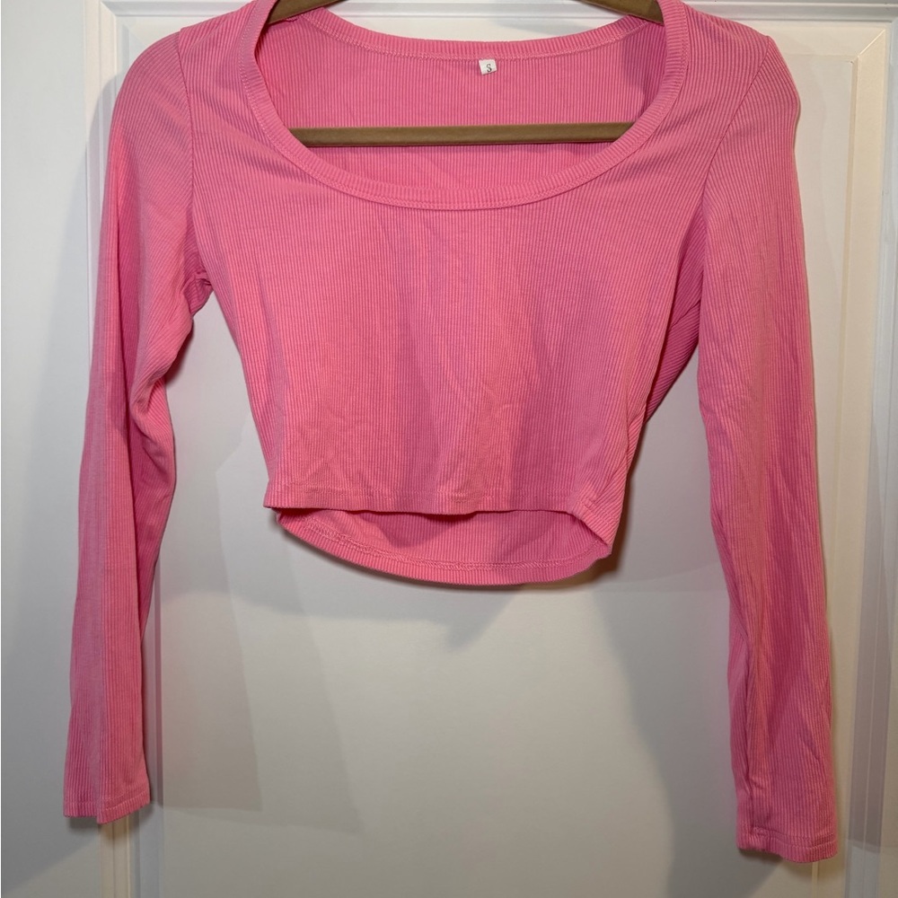 Pink Long Sleeve Cropped Top